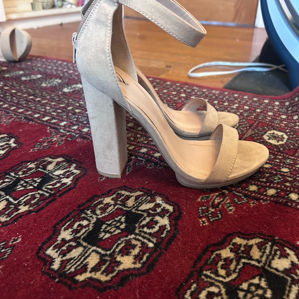Elegant Beige Suede Block Heel Sandals
